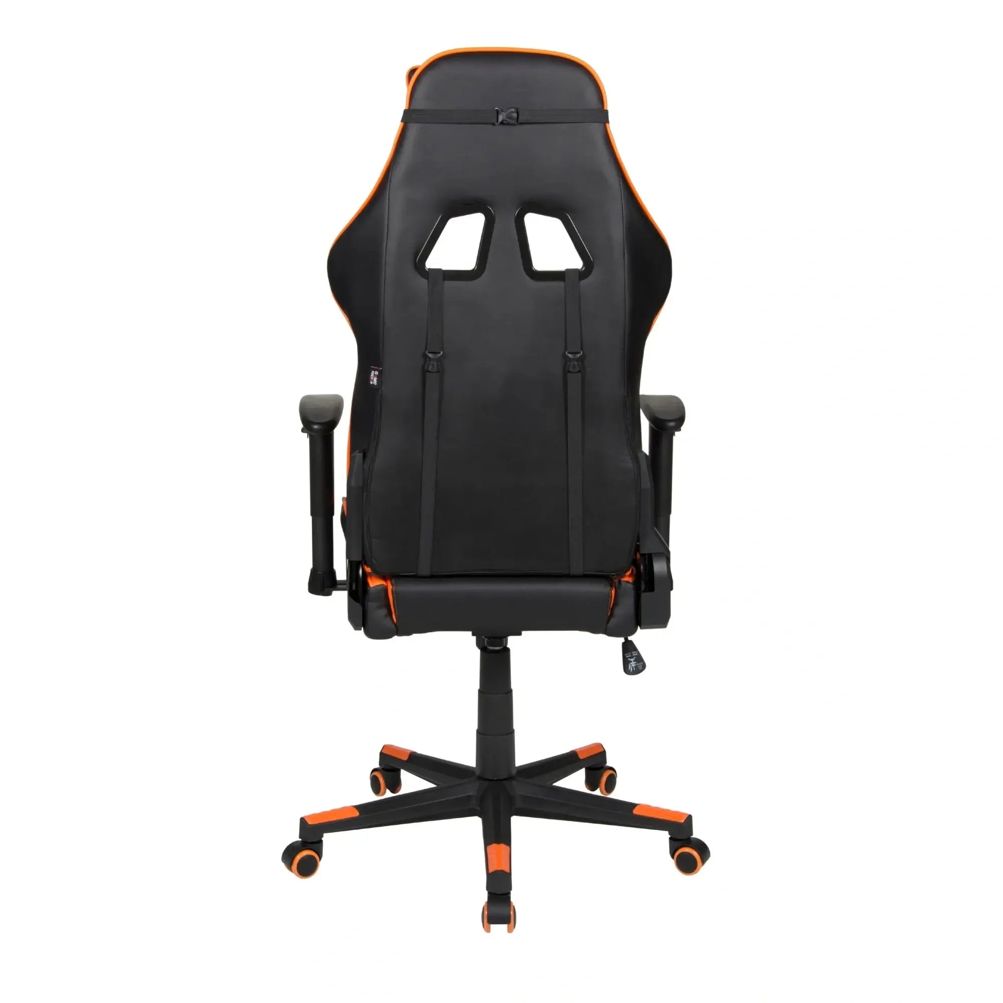 Rückseite des GAME ROCKER G-10, schwarz-orange, mit Öffnungen für Lendenkissen. #design_orange - kunstleder