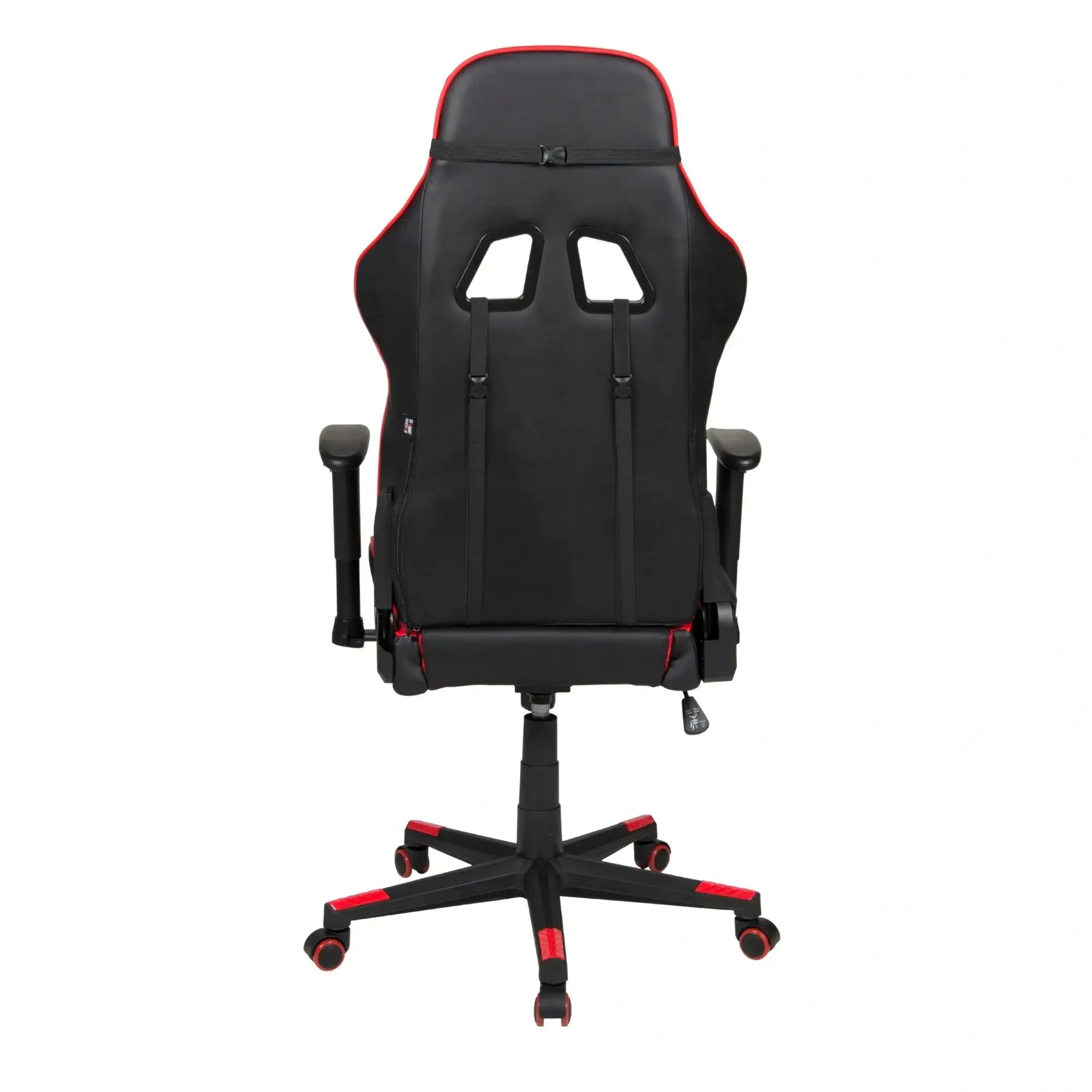 Rückseite des GAME ROCKER G-10, schwarz-rot, mit Öffnungen für Lendenkissen. #design_rot - kunstleder