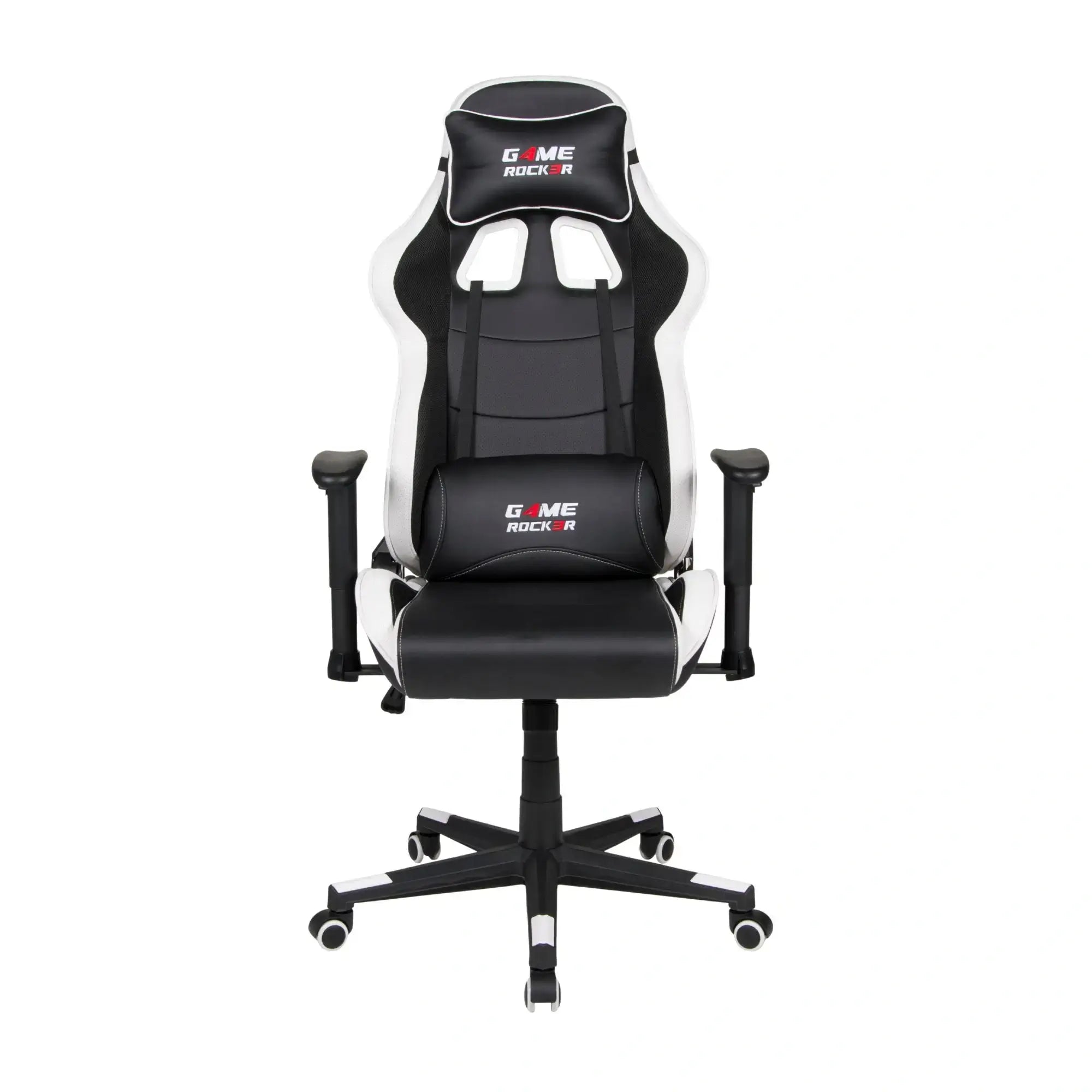 Gaming-Stuhl GAME ROCKER G-10, schwarz-weiß, mit Nacken- und Lendenkissen. #design_weiß - kunstleder