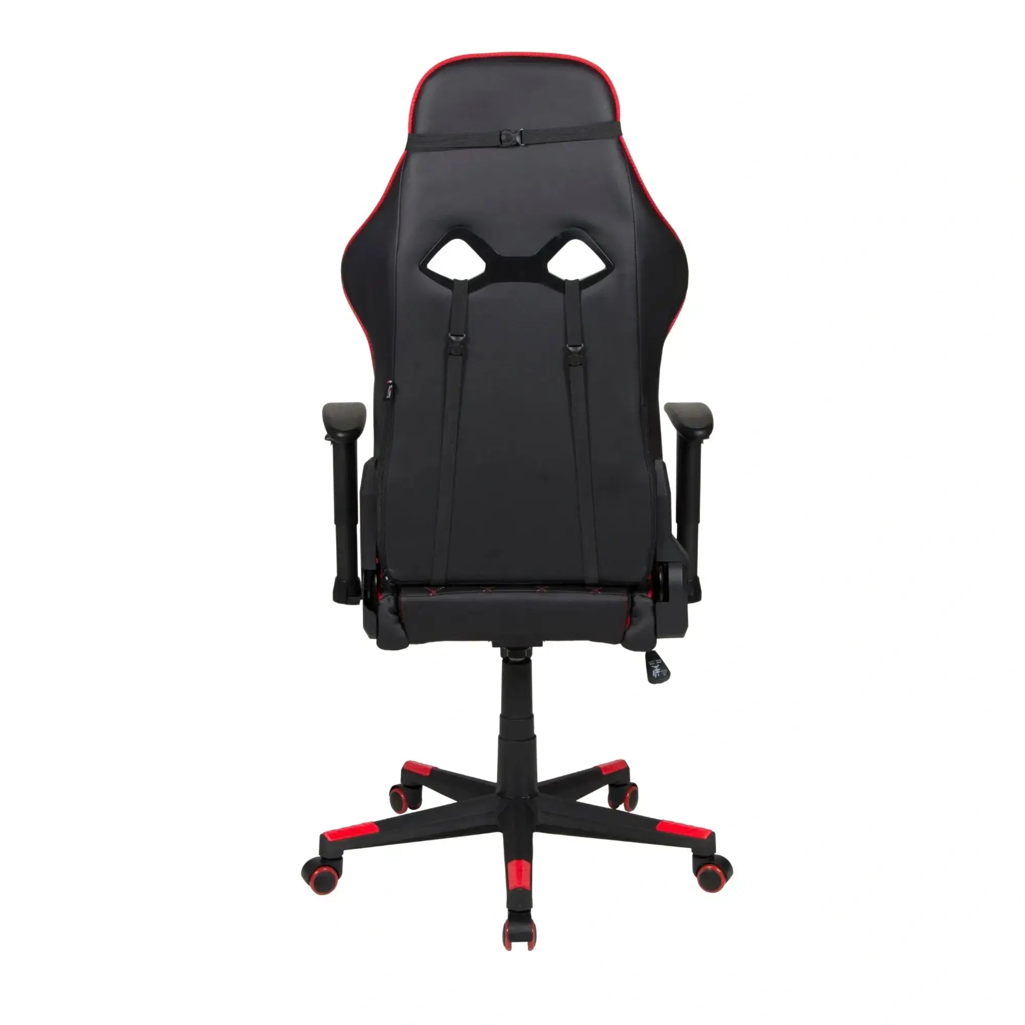 Rückseite des GAME ROCKER G-20 in Schwarz-Rot, mit Öffnungen für Lendenkissen. #design_rot - kunstleder