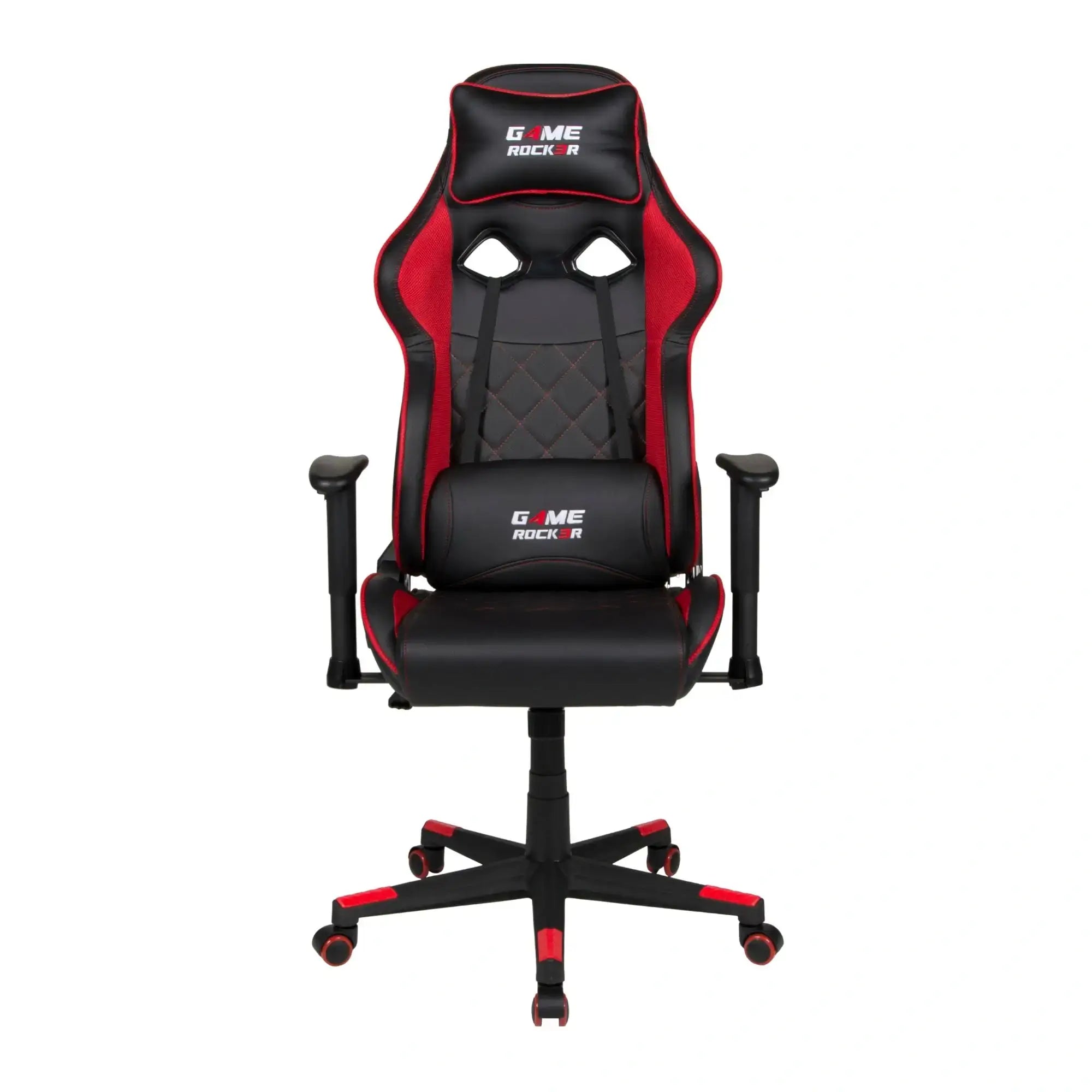 Gaming-Stuhl GAME ROCKER G-20 in Schwarz-Rot, mit Nacken- und Lendenkissen. #design_rot - kunstleder