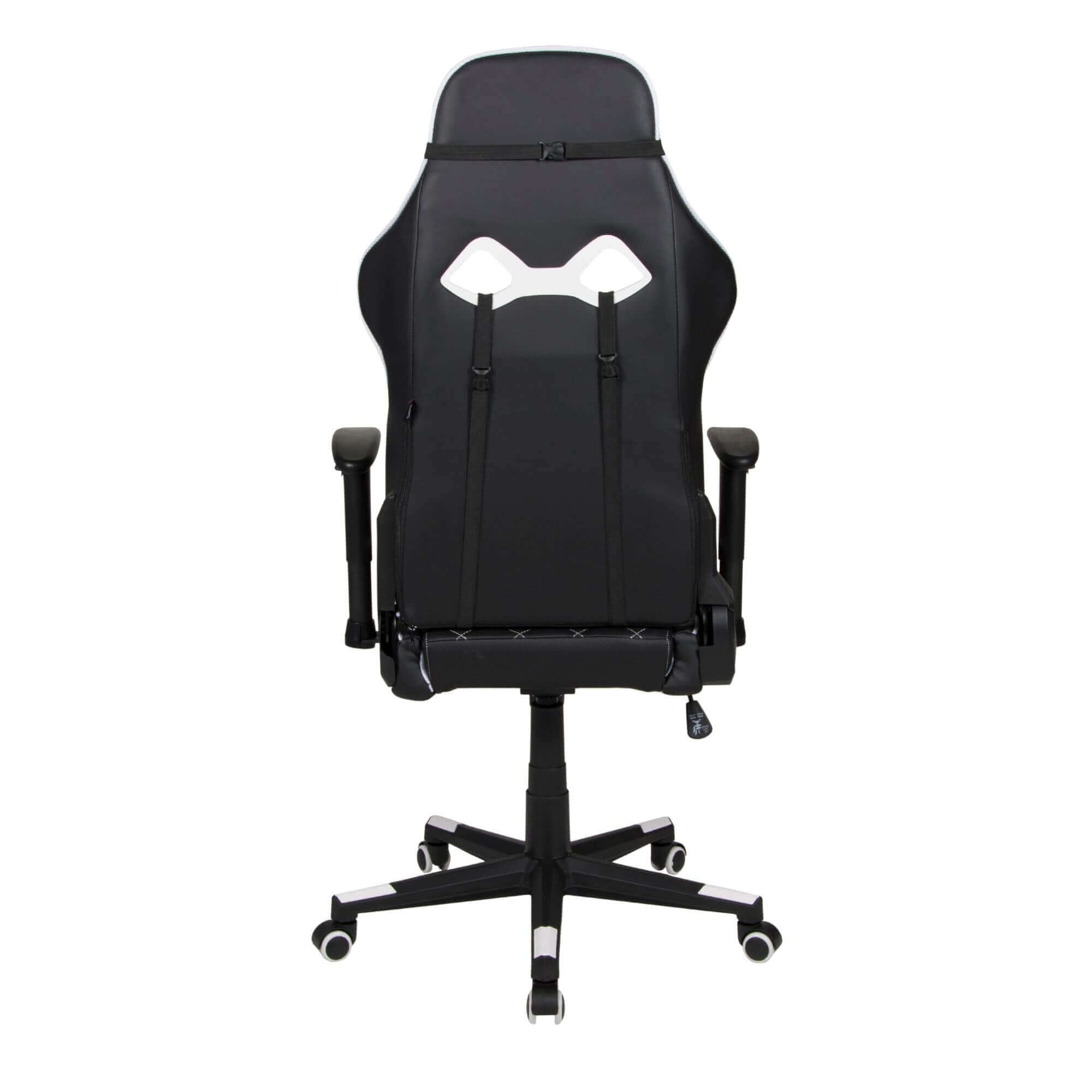 Rückseite des GAME ROCKER G-20, schwarz-weiß, mit Öffnungen für Lendenkissen. #design_weiß - kunstleder
