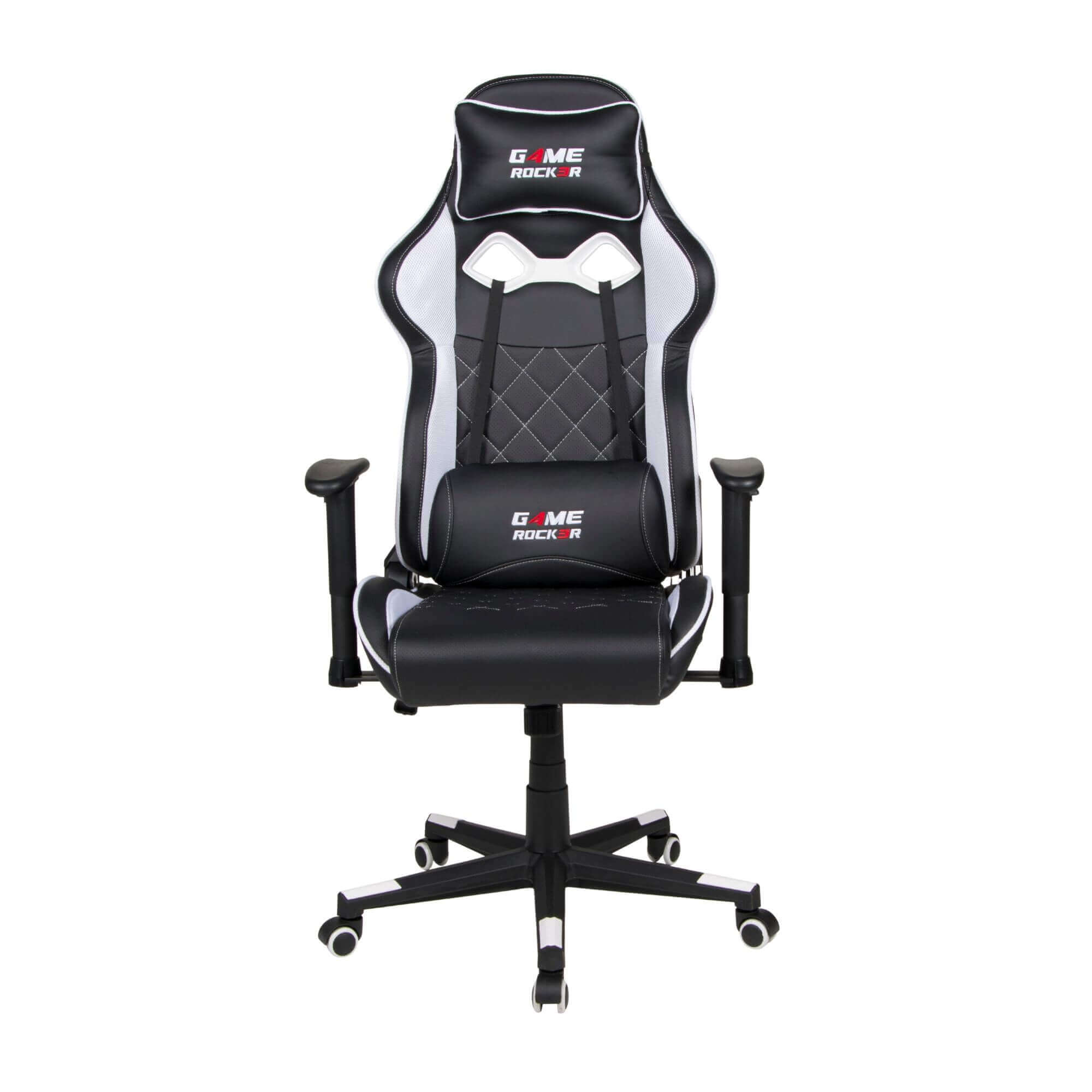 Gaming-Stuhl GAME ROCKER G-20, schwarz-weiß, mit Nacken- und Lendenkissen. #design_weiß - kunstleder