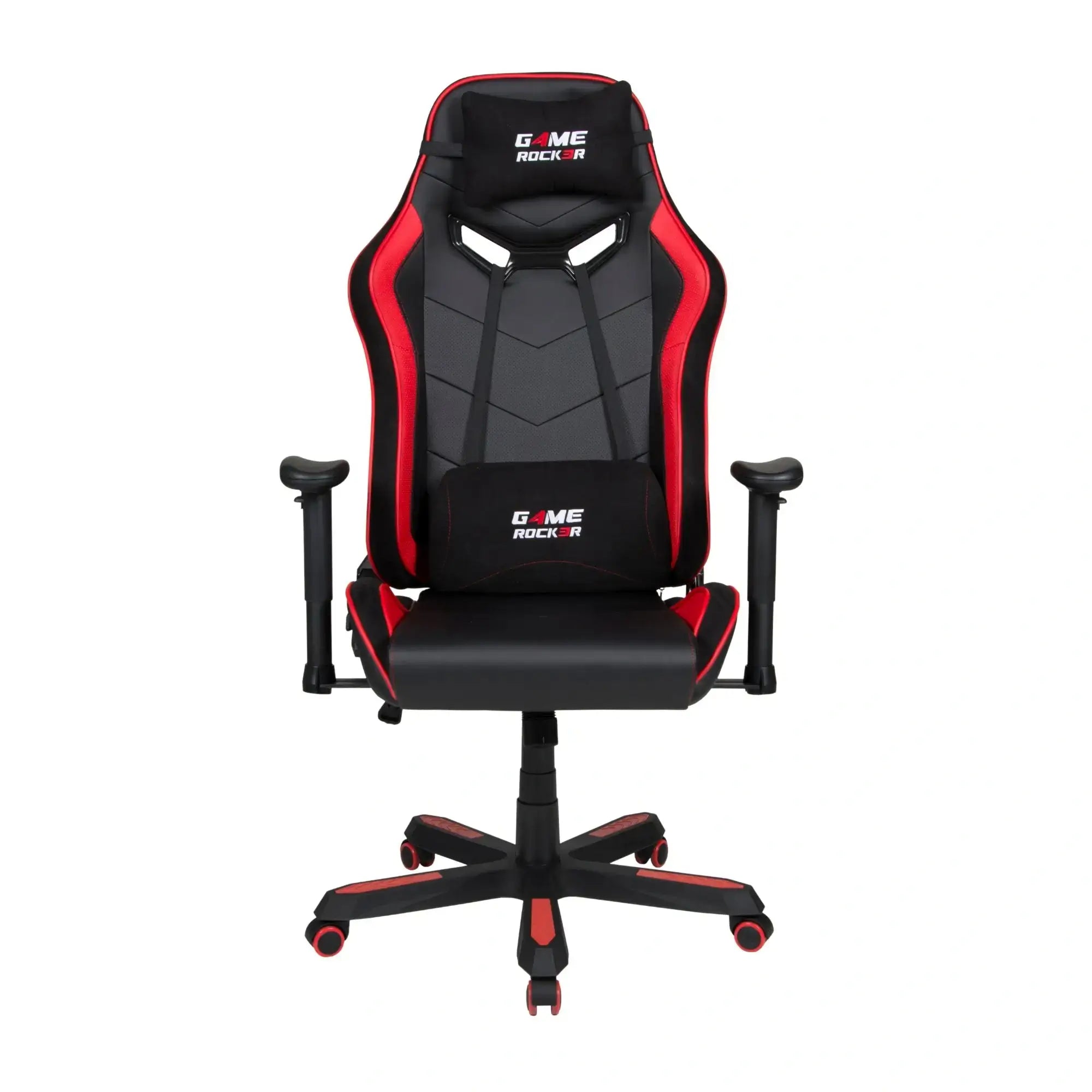 Vorderansicht des GAME ROCKER G-30 Large Gaming-Stuhls in Schwarz mit roten Akzenten. #design_Rot - Kunstleder