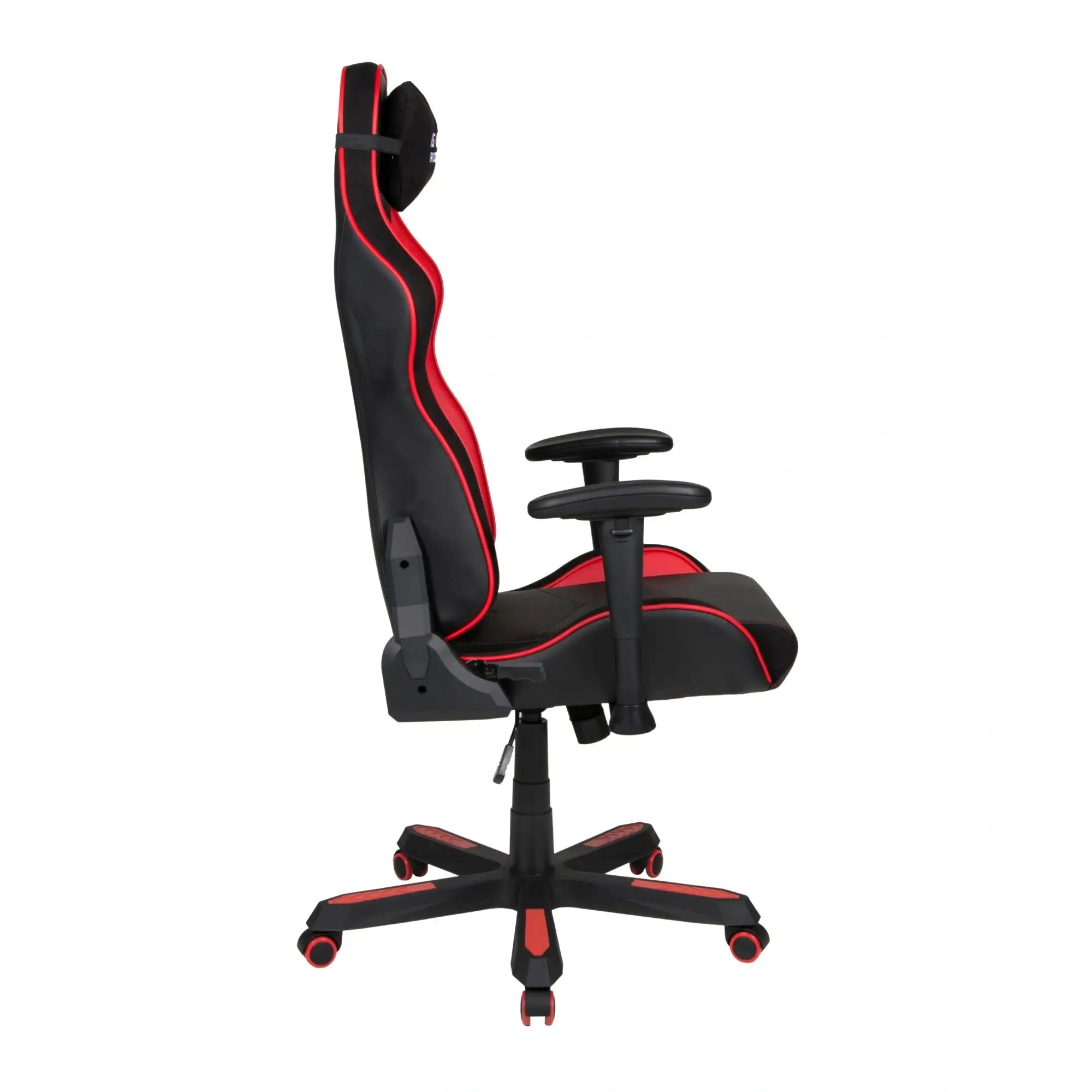 Seitenansicht des GAME ROCKER G-30 Large mit hochgezogener Rückenlehne und gepolsterten Armlehnen. #design_Rot - Kunstleder