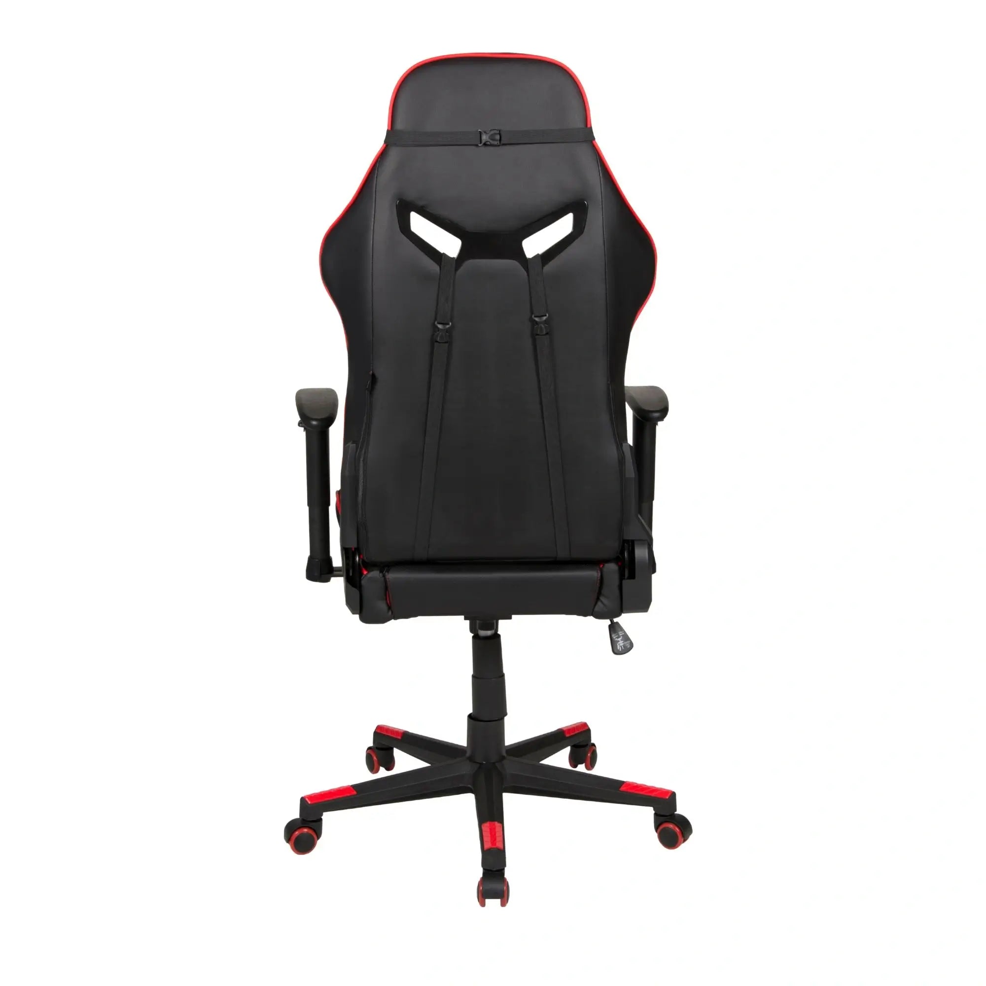 Rückseite des GAME ROCKER G-30 in Schwarz-Rot, mit Öffnungen für Lendenkissen. #design_rot - kunstleder