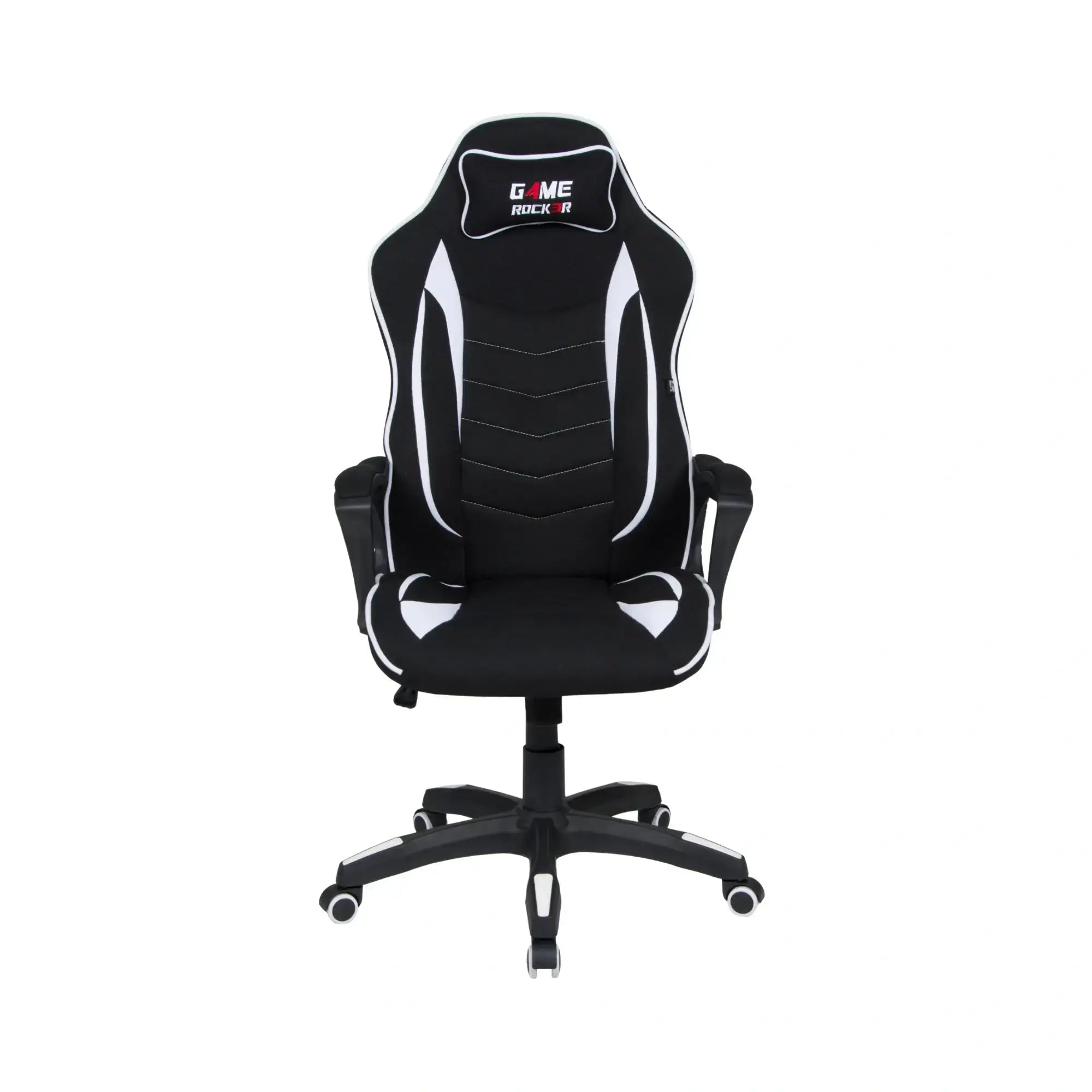 Gaming-Stuhl GAME ROCKER R-10, schwarz-weiß, ergonomisch mit Kopfstütze.