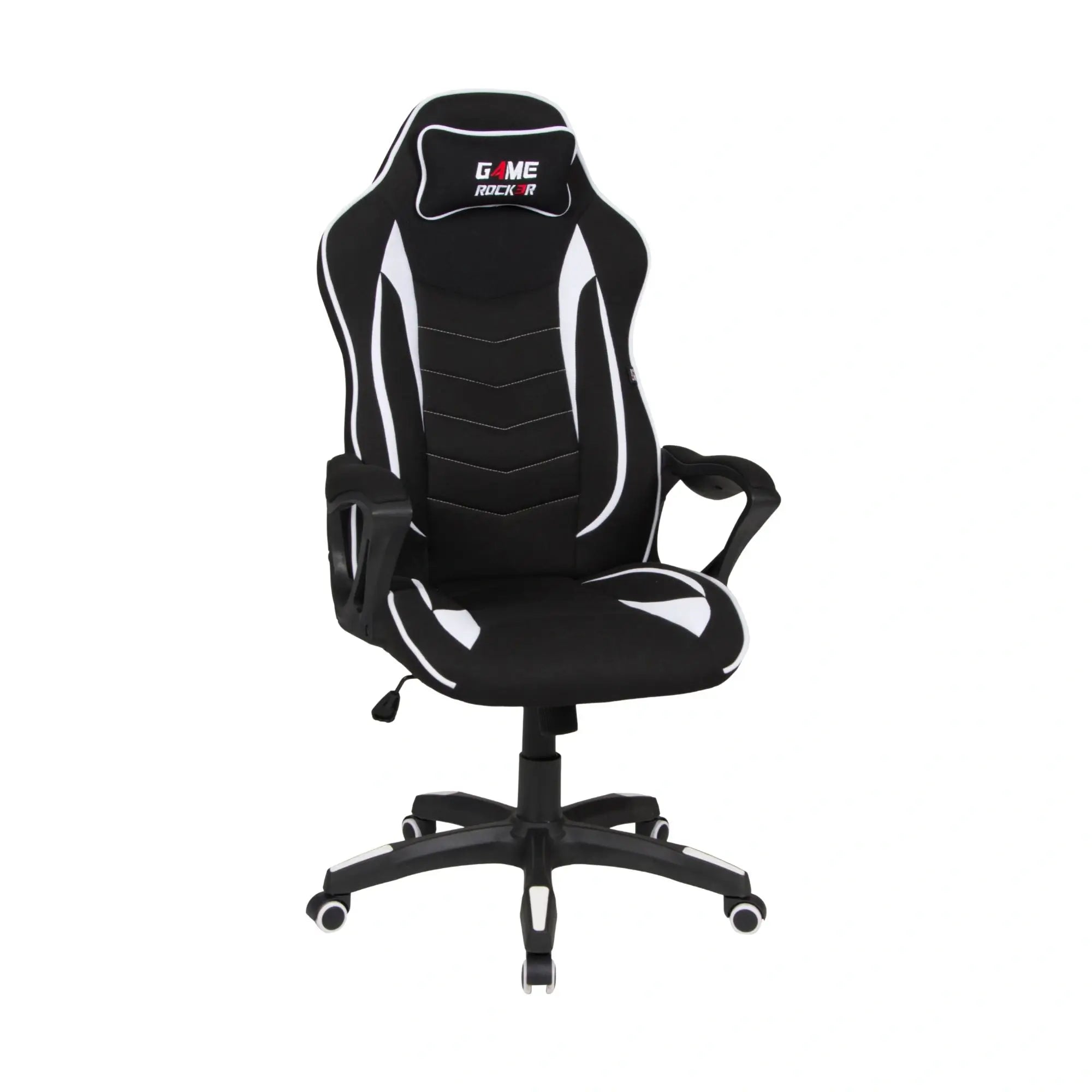 Gaming-Stuhl GAME ROCKER R-10, schwarz-weiß, ergonomisch mit Nackenkissen.
