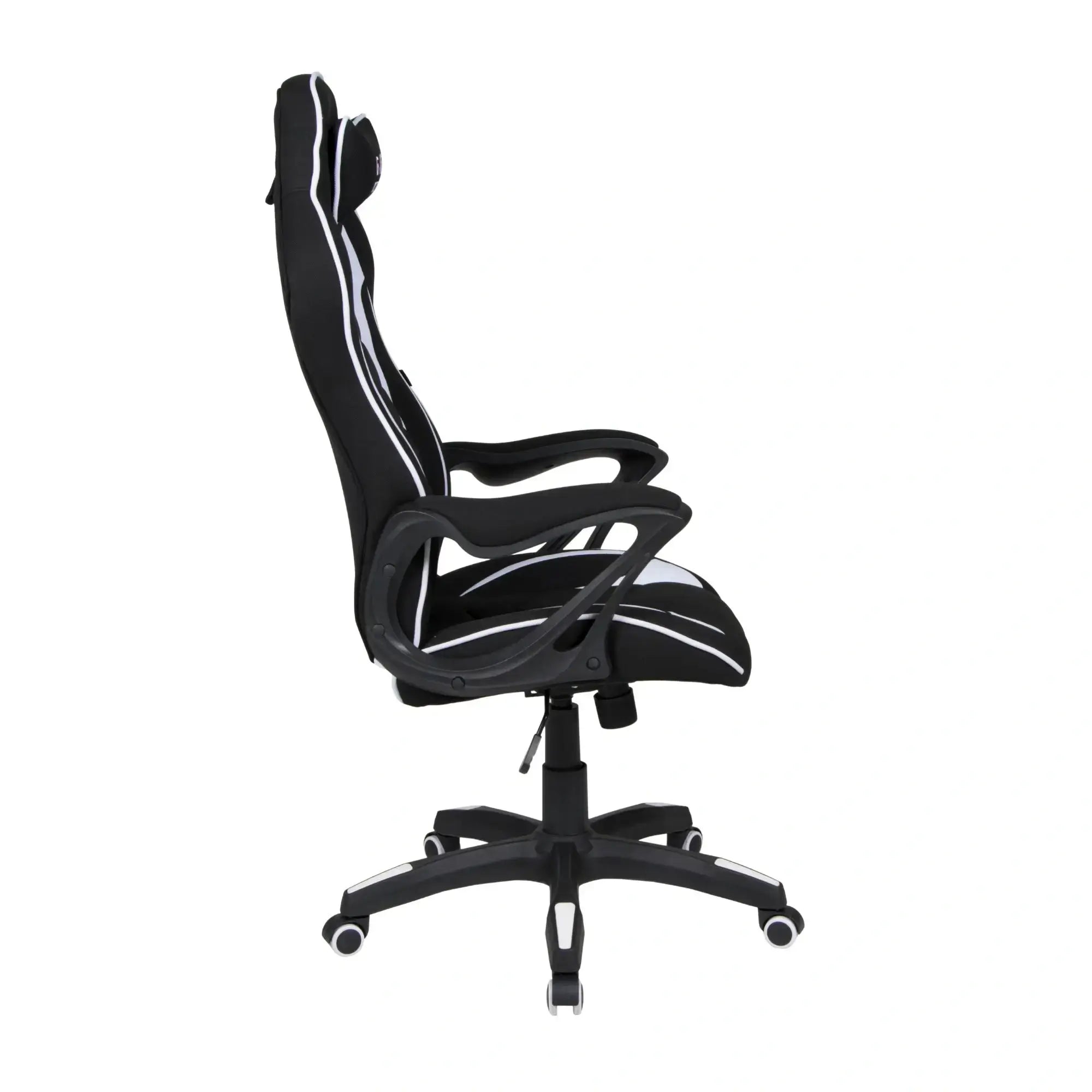 GAME ROCKER R-10 Gaming-Stuhl, schwarz-weiß, seitliche Ansicht mit Armlehnen.